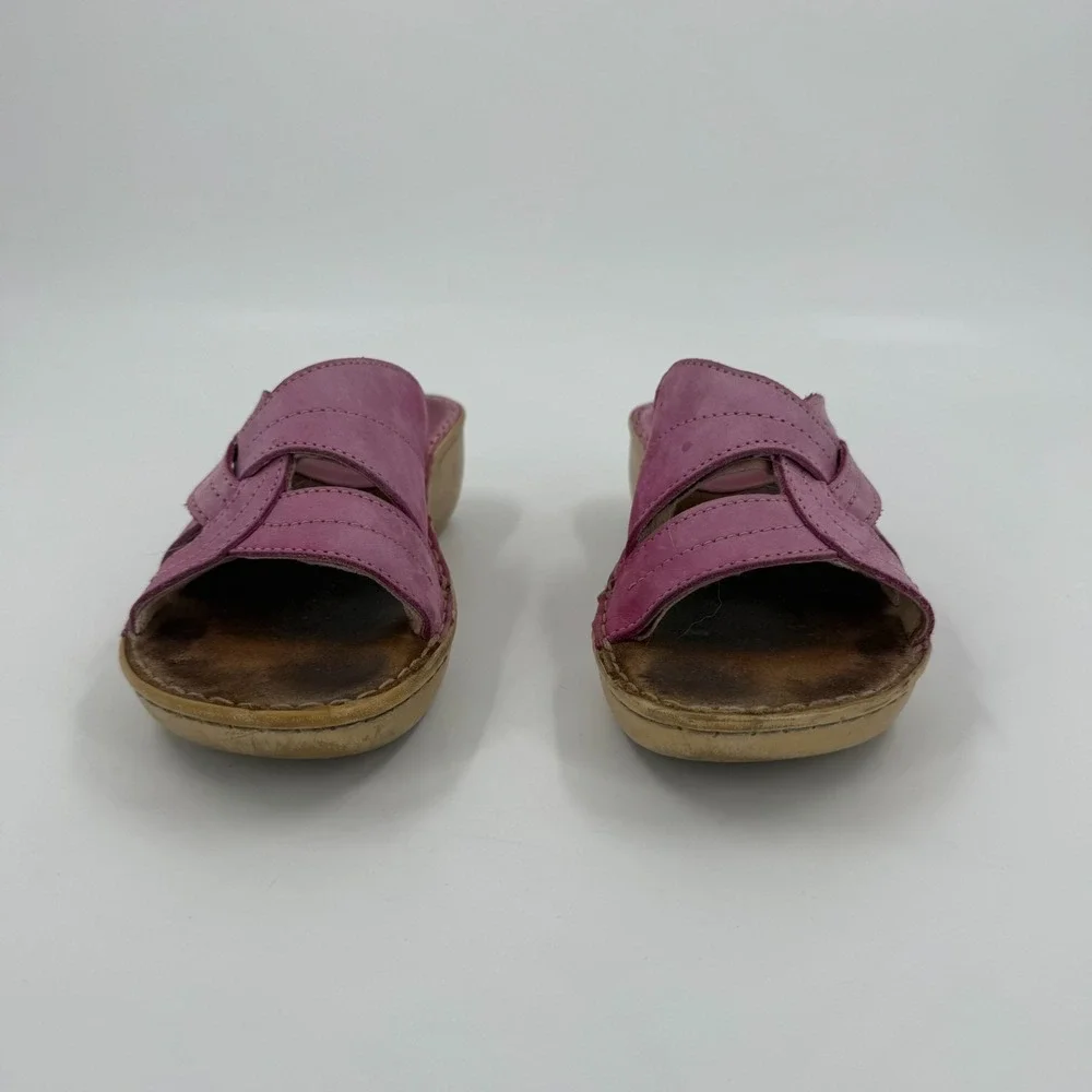 Tsonga Slide Sandals Womens US 9 Pink Wedge Crisscross Strap Open Toe Slip On